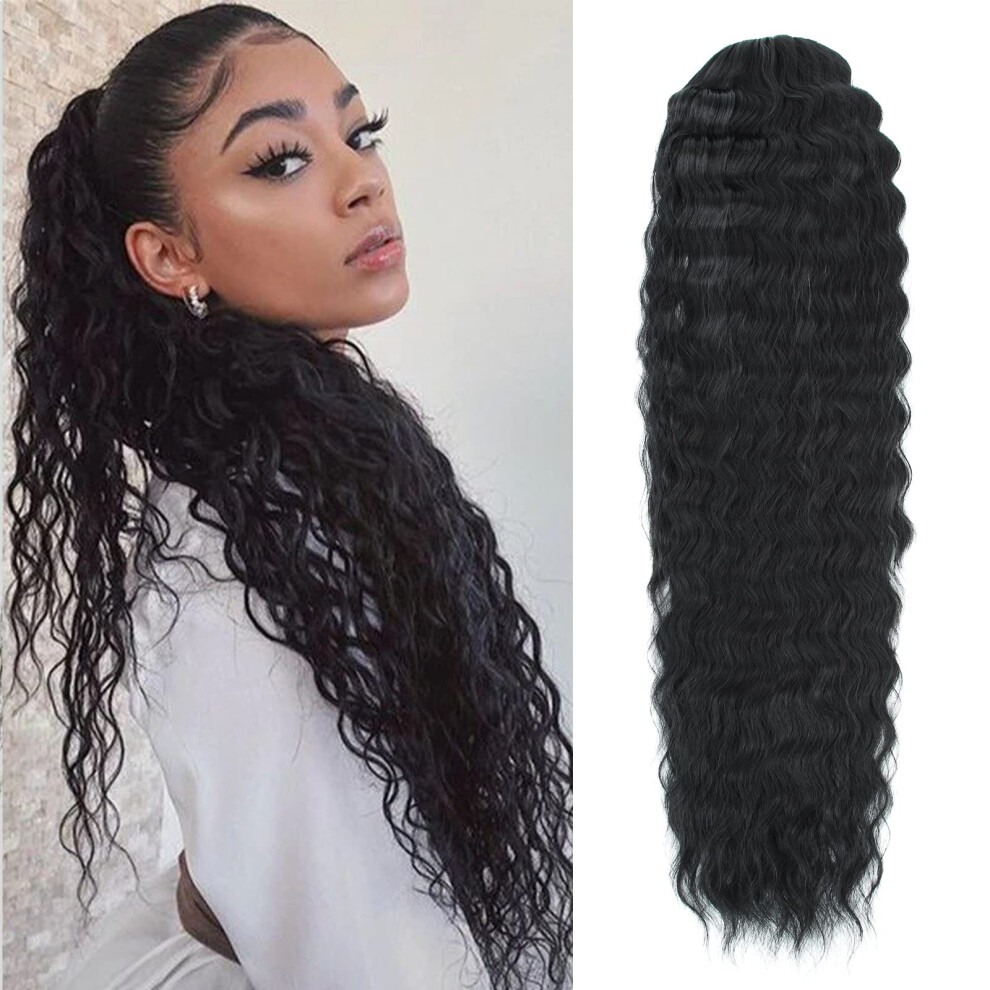 Unisex Black Curly Drawstring Ponytail Extension For Women Synthetic Hairpiece With Instant Volume