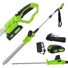 FOONNUN Cordless Pole Hedge Trimmer, 2000mAh Li-ion Battery, 20V Telescopic Cutter for Hedges, Bushes, with Battery & Charger Included, Dual Action B
