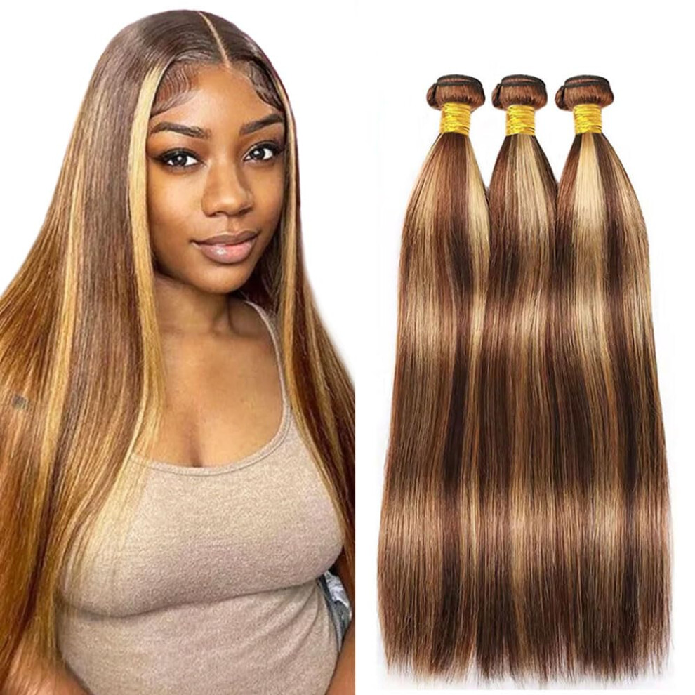 Unisex Brazilian Virgin Hair Bundles Straight Ombre P4/27 14 Inch Remy Extensions Full Volume