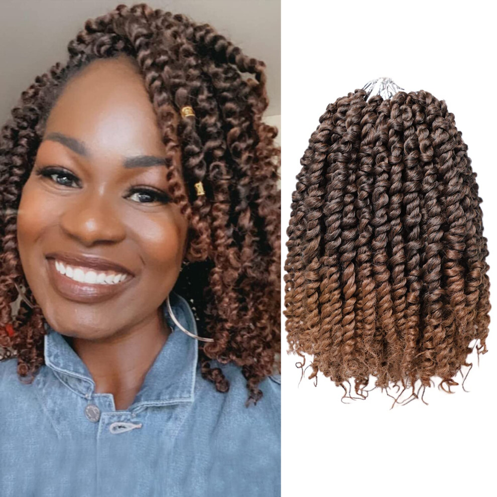 Unisex Black,Gold 10 Inch T30 Passion Twist Crochet Hair 8 Packs Pretwisted Ombre Gold For Black Women Bohemian Curly Braiding Hair