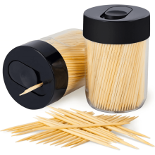 Sturdy Safe Toothpick Holder with 800 Natural Wood Toothpicks for Teeth Cleaning, Unique Home Design Decoration, Unusual Gift, 2 Pack (Black)