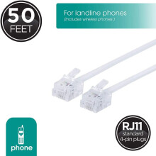 Telephone Line Cord, 2 Pack, 50 Feet, Phone Cord, Modular Jack Ends, Works for Phone, Modem or Fax Machine,