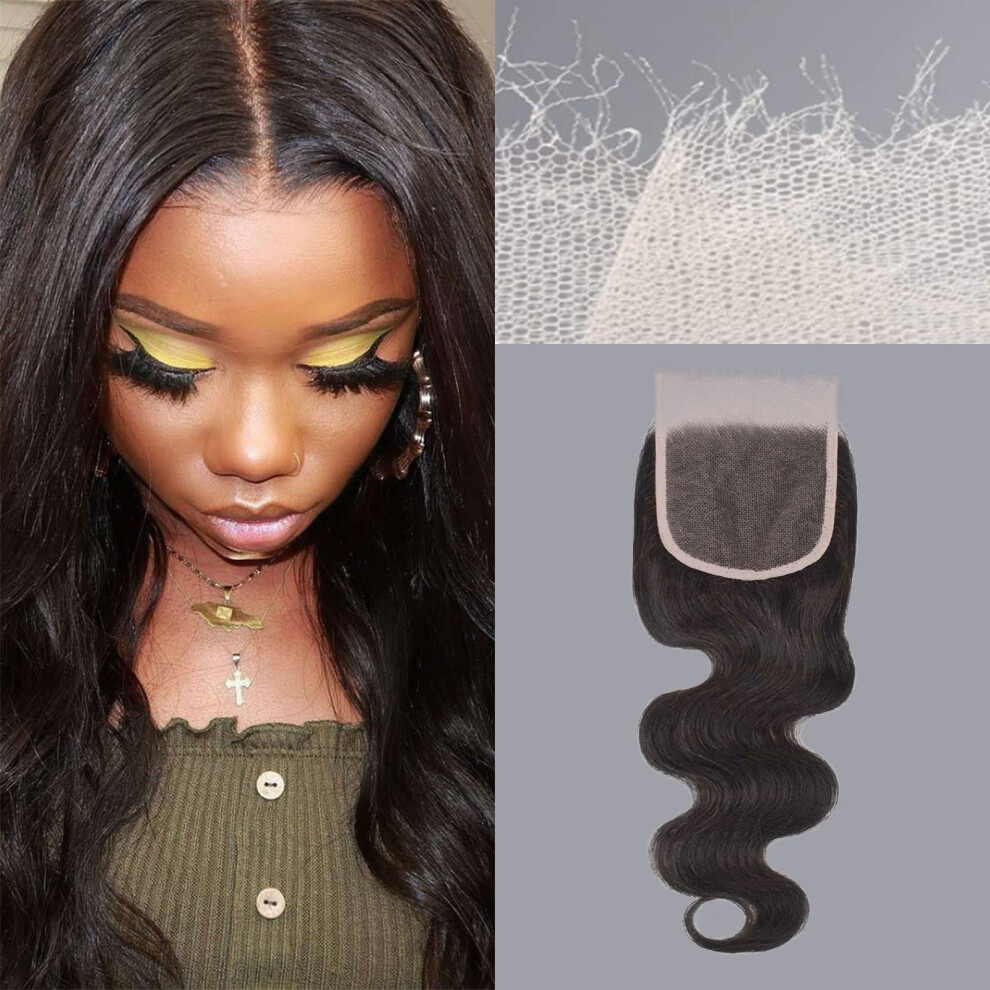 Unisex 4X4 Hd Lace Closure 14 Inch Pre Plucked Brazilian Body Wave Invisible Natural Hairline