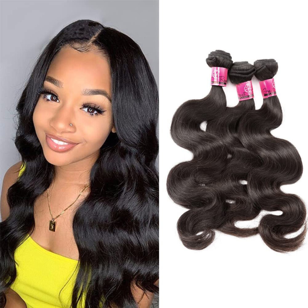 Peruvian Virgin Human Hair Bundles Body Wave Extensions 3pcs Natural Black Double Weft 8 Inch