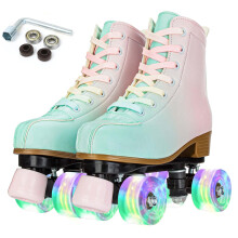 XUDREZ Roller Skates for Girl Women Light Up Roller Derby Skates High Top Double Row Adjustable Roller Skates PU Skates Shoes for Kid Beginner Indoor