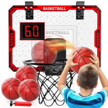 Indoor Basketball Hoop for Kids,Mini Basketball Hoop with 4 Balls, Hoop with Electronic Scoreboard, Outdoor, Red, Sports Toys Gifts for 5 6 7 8 9 10