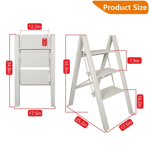 Folding Step Ladders (2-Step / 3-Step / 4-Step) Heavy Duty Aluminum Frame Foldable Ladder, Non-Slip, 330lbs Capacity 1