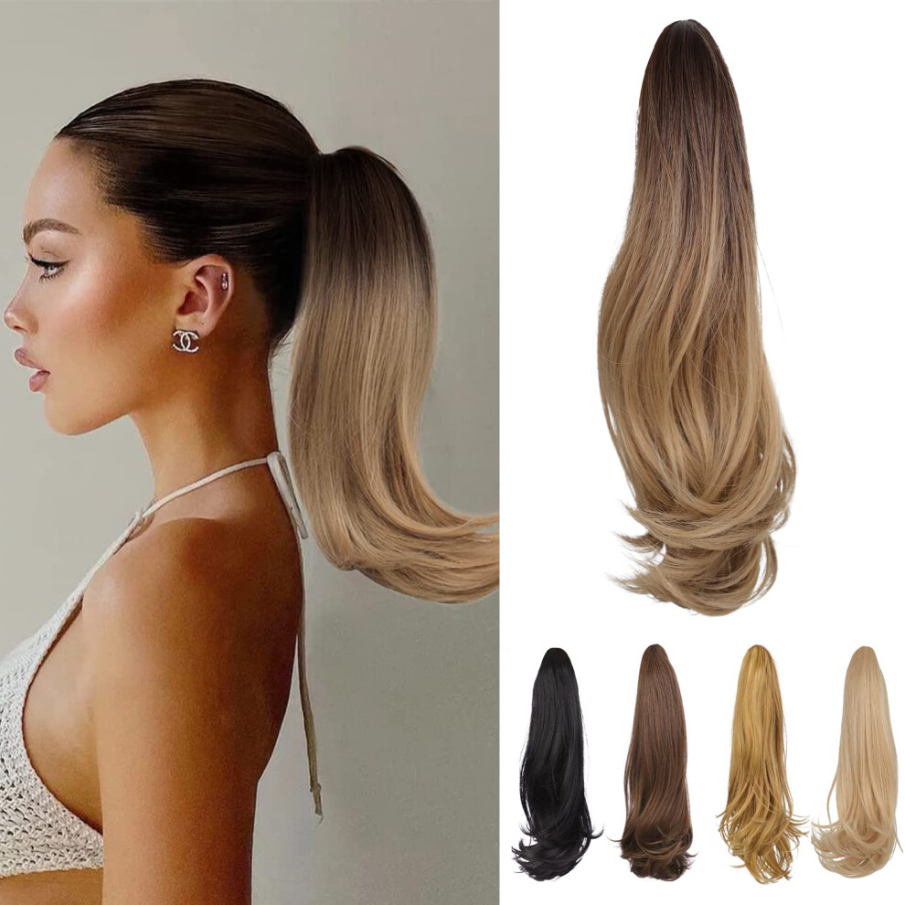 Blonde Curly Ponytail Hair Extension 14 Inch Synthetic Clip In with Secure Claw Clip Heat Resistant