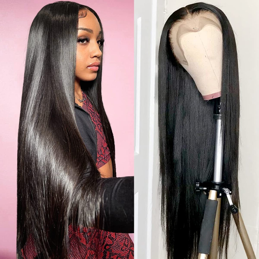 Unisex Black 13X4 Hd Lace Front Wig For Women, Pre Plucked Human Hair, Real Glueless Design, Natural Hairline