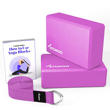 STUHOO Yoga Block Set of 2 and Yoga Strap Includes Descriptive E-book - Sturdy Yoga Brick & Lightweight Eva Foam Block Support Deepen Poses, Provides