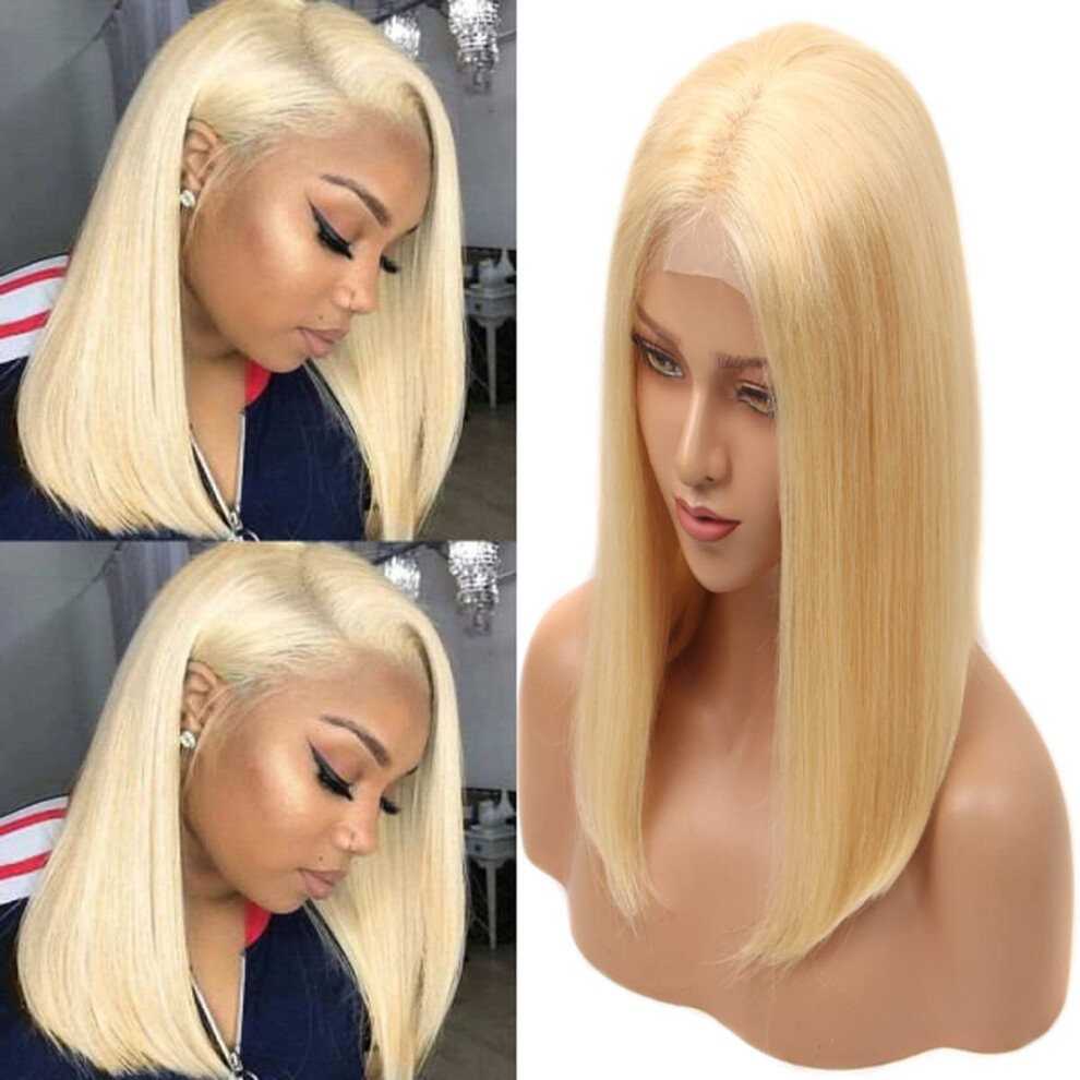613 Blonde Bob Lace Front Wig 4x4 HD Lace Closure Human Hair, Pre Plucked, Glueless, 8 Inch