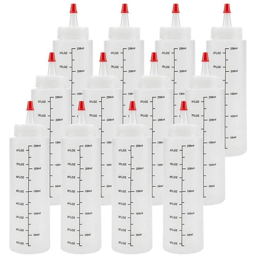 12-Pack 8Oz Μπουκάλια Συμπίεσης Καρυκευμάτων με Κόκκινο Καπάκι - Πλαστικό Μπουκάλι