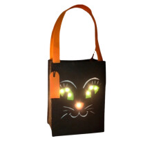 Twfbrm Halloween-Süßigkeitentüten, Schwarze-Katze-Design mit LED-Lichtern, tragbare Snackeimer, wiederverwendbare Tragetaschen für Kinder