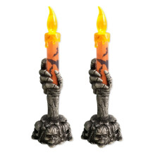 Sonbest2er-Pack Skeletthand-Kerzenleuchte, Halloween-Totenkopf-Kerzenhalter-Lampe, beleuchtete Halloween-Kerzenlampe, Skelett-Geisterhand, orange