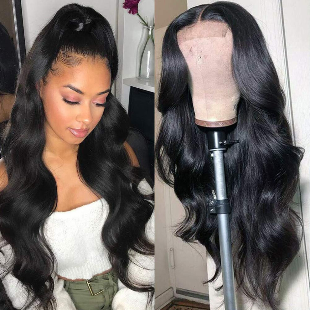Unisex Human Hair Lace Front Wig Brazilian Body Wave 5X5 Lace Closure Pre Plucked 150 Density 16Inch