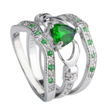 YUEHAO Ringen Amethist 3-delige Claddagh Trouwringen Hart Mode Zilveren Ringen Sieradenset