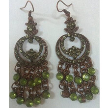 Vintage Style Princess Jasmine Halloween Costume Accessory Earrings Green Bronze 3" Long New