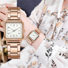 Damen-Armbanduhr mit quadratischem Edelstahlarmband, modisch, lässig, Quarz, Leuchtchronograph, Armbanduhr für Damen