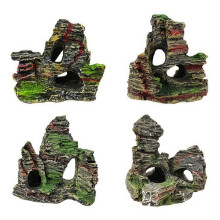 4 stuks aquariumdecoratie, simulatie van een berggrot in het aquarium, gemaakt van hars, voor aquariumlandschapsdecoratie.