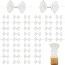 Lazos de cinta de poliéster con alambre de hierro para envolver regalos, bodas y decoración de fiestas - Blanco 151x68x11mm