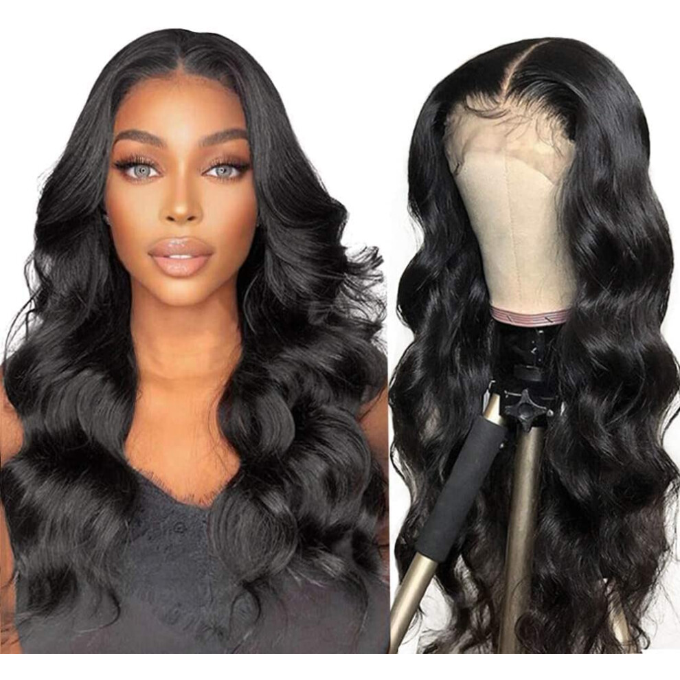 Unisex Human Hair Lace Front Wig 13X4x1 T Part 24 Inch Brazilian Body Wave 180 Density Pre Plucked