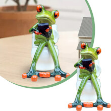 Froschfigur: Sitzt auf der Toilette und spielt Telefon, Kunstharzskulptur für Schreibtisch, Badezimmer, Zuhause – Kreatives Geschenk