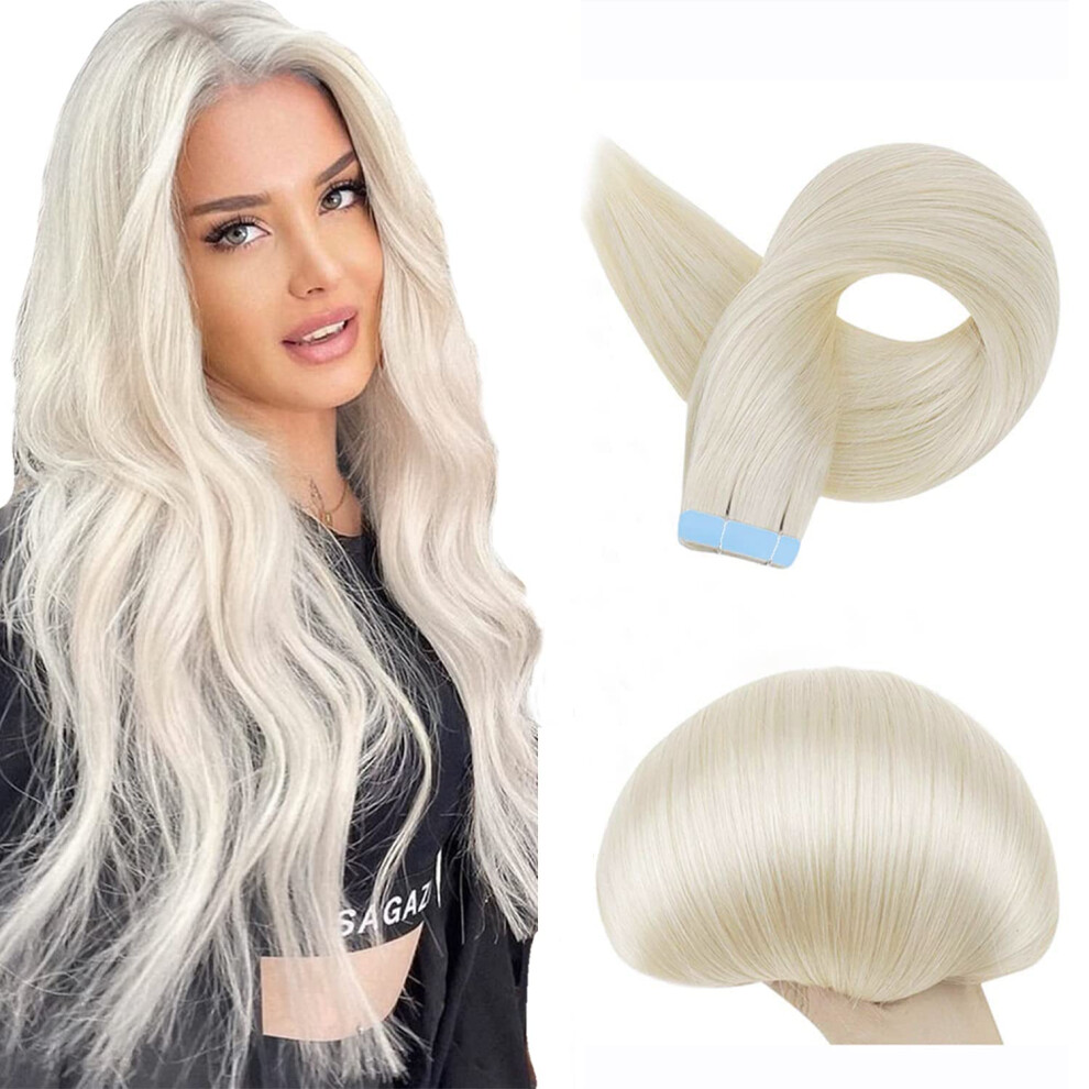 Platinum Blonde Tape in Hair Extensions Human Hair 12 Inch Skin Weft Seamless Natural Blending
