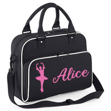 Personalised Dance Bag for Girls 15L With Adjustable Shoulder Strap & Zip Pocket - Ballet Bags With Name - Dancer Gifts - Gym Bag (Black/White)