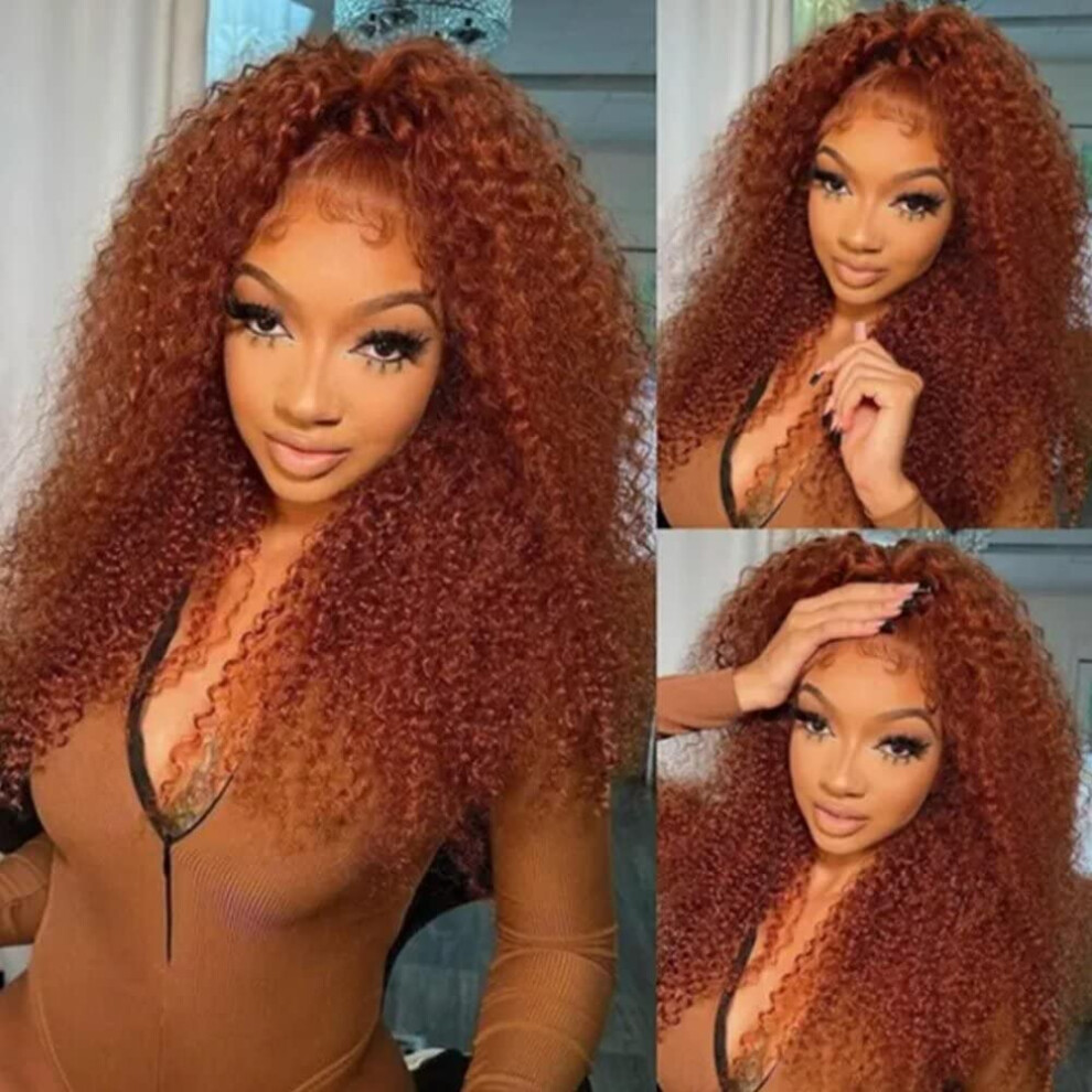 Unisex Red,Brown Human Hair Lace Front Wig 13X4 Hd Jerry Curly Auburn Brown Brazilian Remy Hair 18 Inch