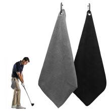 HEIZHU Golf Towels for Golf Bags with Clip, 2-Pack Microfiber Golf Towel with Carabiner for Golf Bags Fitness Sport Outdoor Yoga(2 Colors, Black & Gr