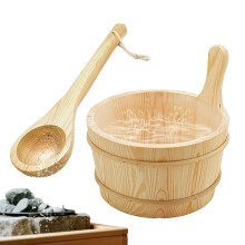 Wooden Sauna Bucket with Ladle, Leakproof 4L Capacity, Traditional Steam Bath Accessory