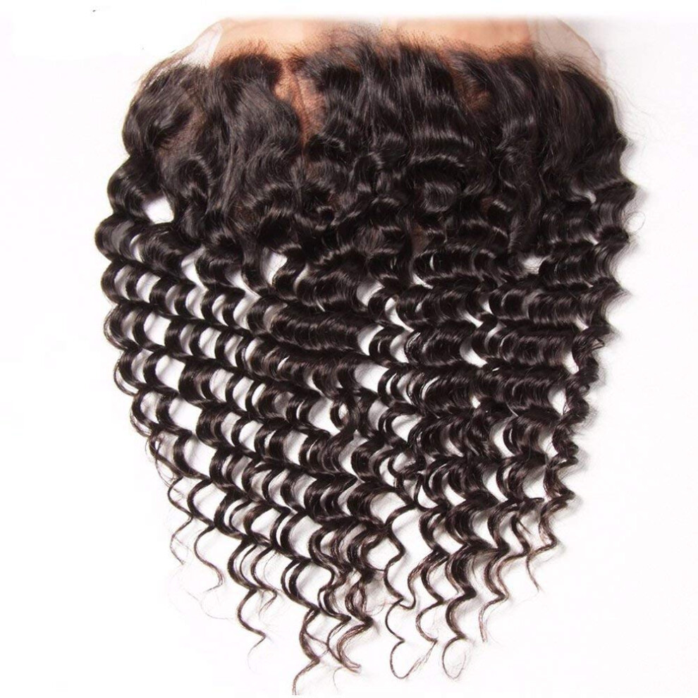 Unisex Human Hair Lace Frontal 13X4 Ear To Ear Remy Virgin Brazilian Curly Hair 12 Inch Jerry Curl Closure