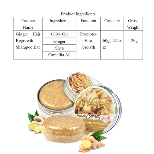 Ginger Shampoo Bar for Hair Growth, Organic Solid Formula Boosts Volume and Strength, 2 Pcs 1