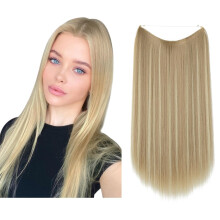 Invisible Wire Hair Extensions Dirty Blonde 22 Inch Straight Synthetic Hair Piece with Adjustable Wire