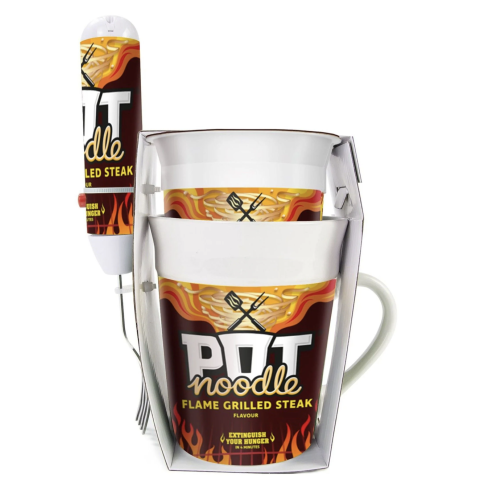 Pot Noodle Mug with Spinning Fork Gift Set Flame Grill Flavour