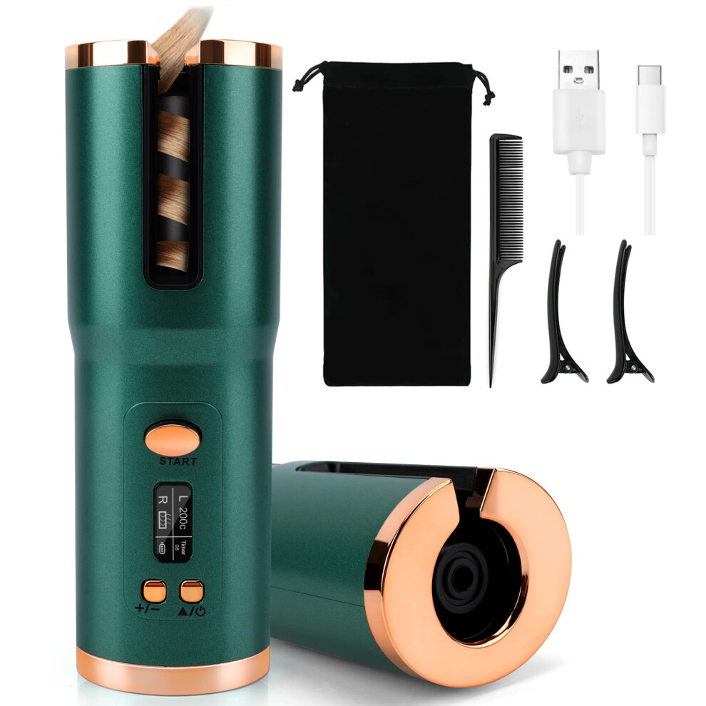 Cordless Automatic Hair Curler with LCD Display, 6 Heat Settings and Timer for Long Hair