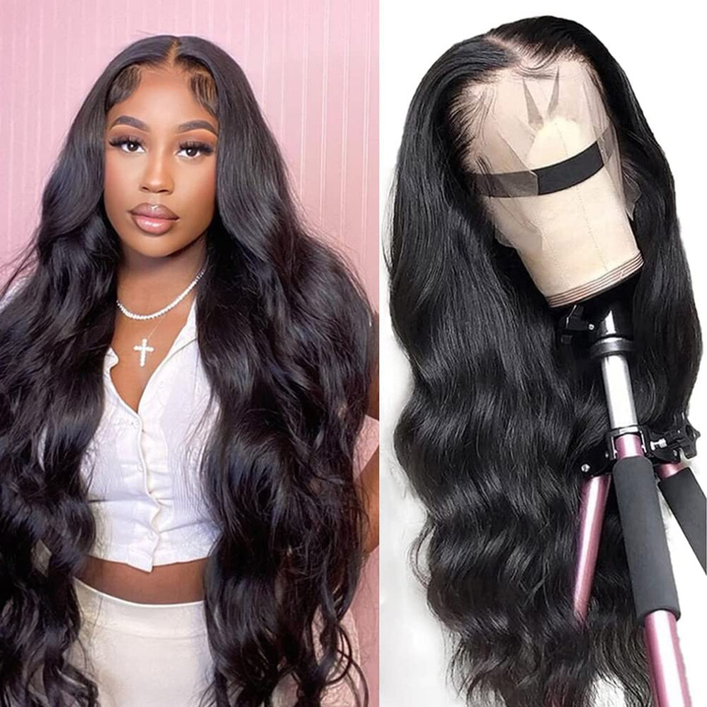 Unisex 30 Inch Body Wave Lace Front Wig Brazilian Virgin Human Hair Pre Plucked 13X4 Glueless Natural Hairline