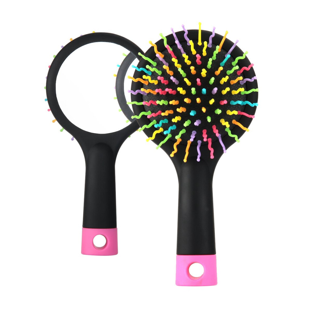 Black Detangling Hair Brush With Builtin Mirror For Wet Or Dry Hair, Compact Travel Size For All Ages
