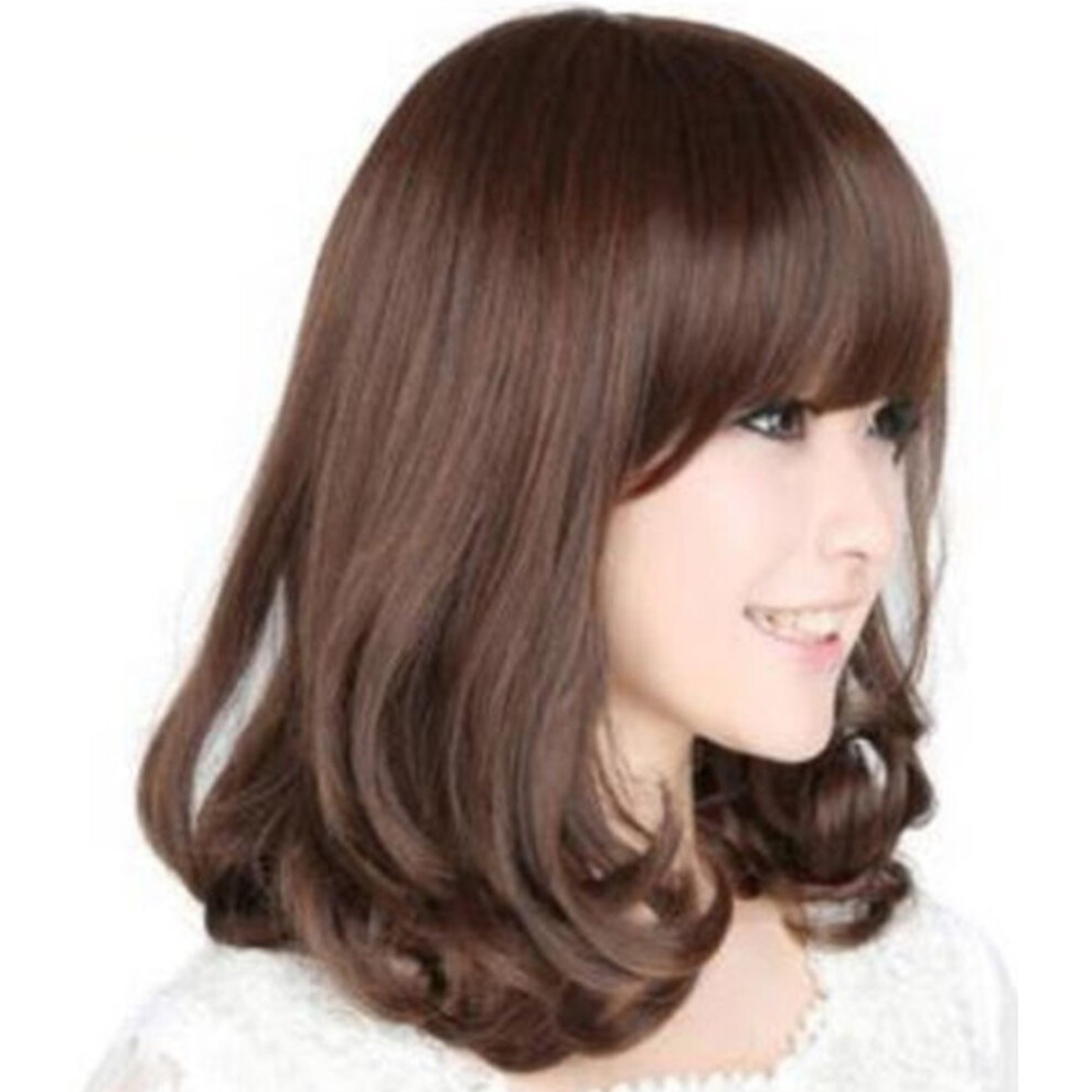 Unisex Brown Women's Curly Wig Heat Resistant Long Light With Bangs For Cosplay Natural Scalp Look