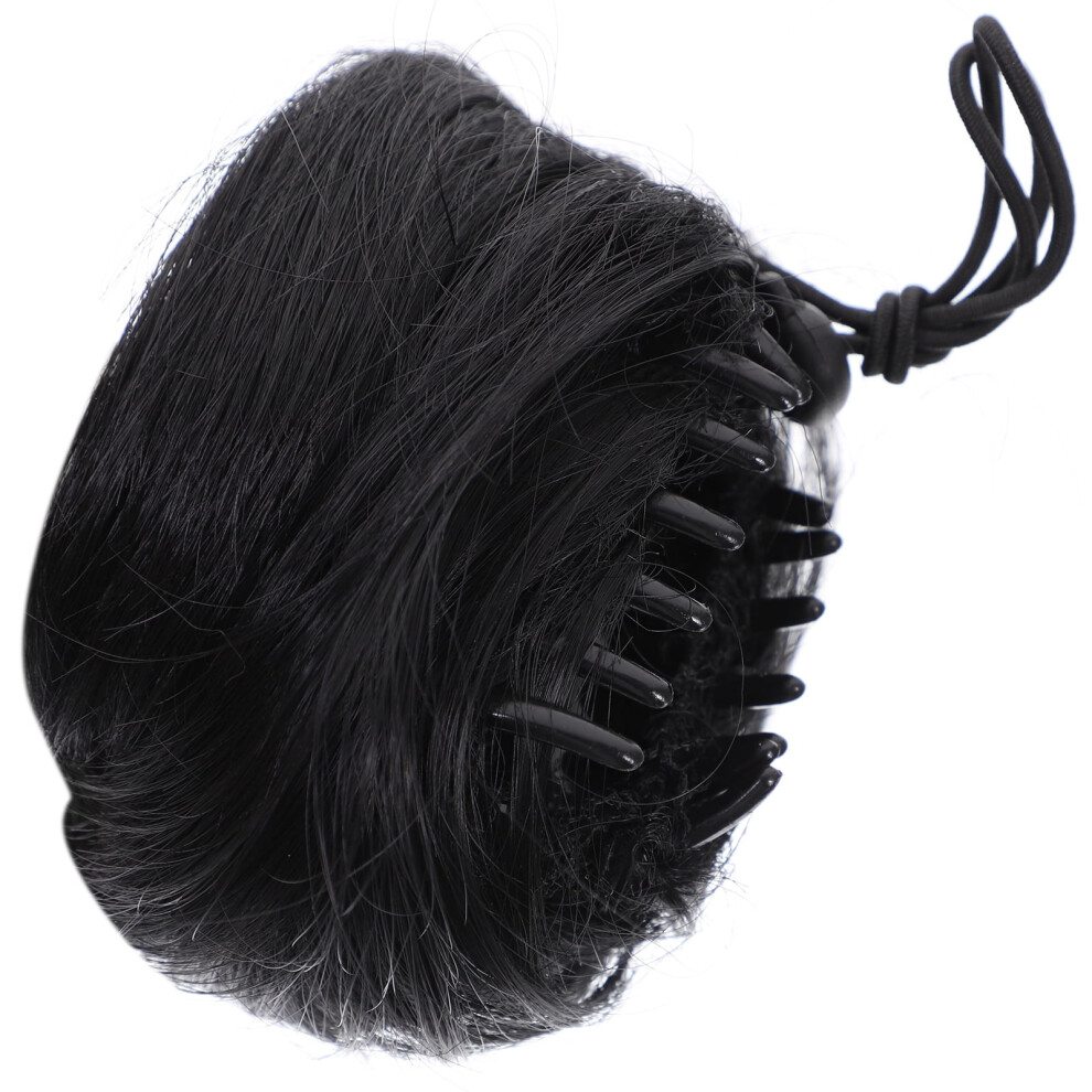 Unisex Black Eease Chignon Hair Claw Bridal Hairpiece Bun Extension Curly Wig For Women