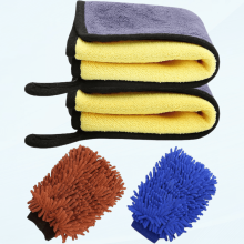 2 Set Car Wash Mitt and Drying Towel, Microfiber Car Cleaning Cloths and Noodle Low Friction Washing Gloves Kit