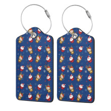 Hello Kitty Christmas Double Sided Stainless Steel Ring Leather Luggage Tag, Waterproof ID Card Holder 2.9" * 4.6", Compatible with Travel