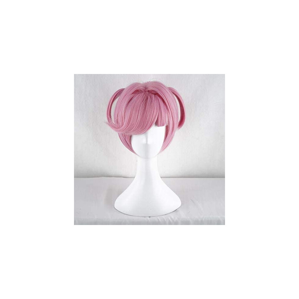 Unisex Pink Short Synthetic Cosplay Wig Heatresistant With Natural Hairline And Wig Cap
