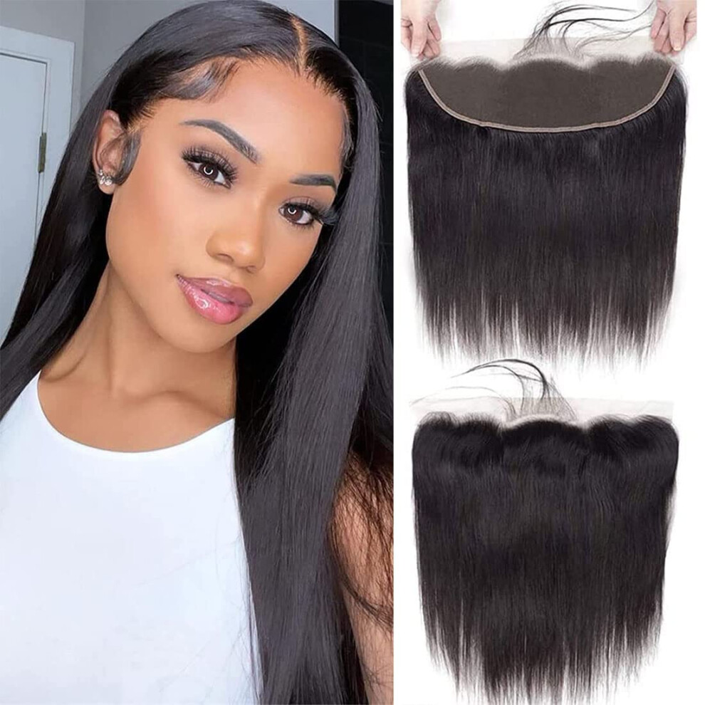 Unisex 13X4 Hd Lace Frontal Closure Human Hair Straight Transparent Pre Plucked Natural Hairline 8 Inch