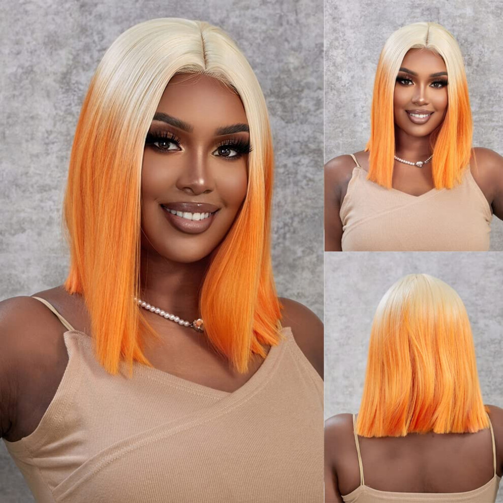 Ombre Blonde Ginger Lace Front Bob Wig for Women with Realistic Hairline and Breathable Cap