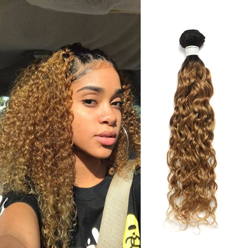 Unisex Human Hair Bundles Water Wave Brazilian Remy Hair 16 Inch Ombre Blonde Curly Extensions