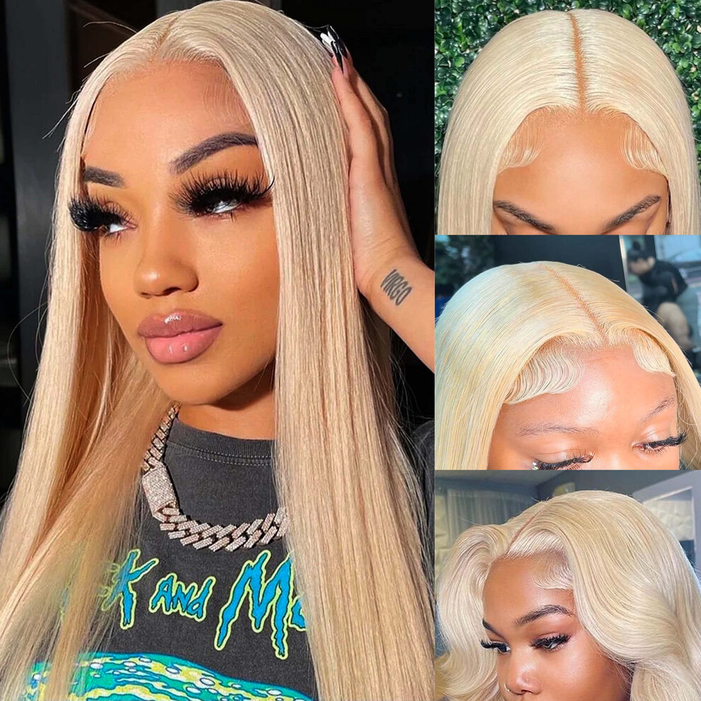 Unisex 613 Lace Front Wig Human Hair 13X6 Hd Blonde Straight Glueless Pre Plucked Natural Hairline