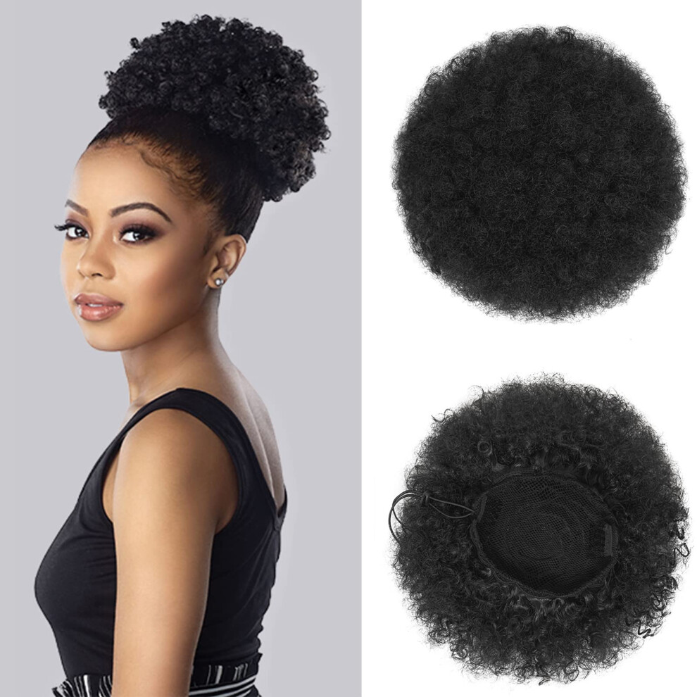 Unisex Black Afro Puff Drawstring Ponytail With Natural Kinky Curls Synthetic Hairpiece For Women 2#