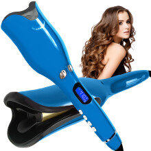 Automatic Curling Iron 1' Blue Ceramic Hair Curler for Shoulder Length Hair with Fast Heat Up