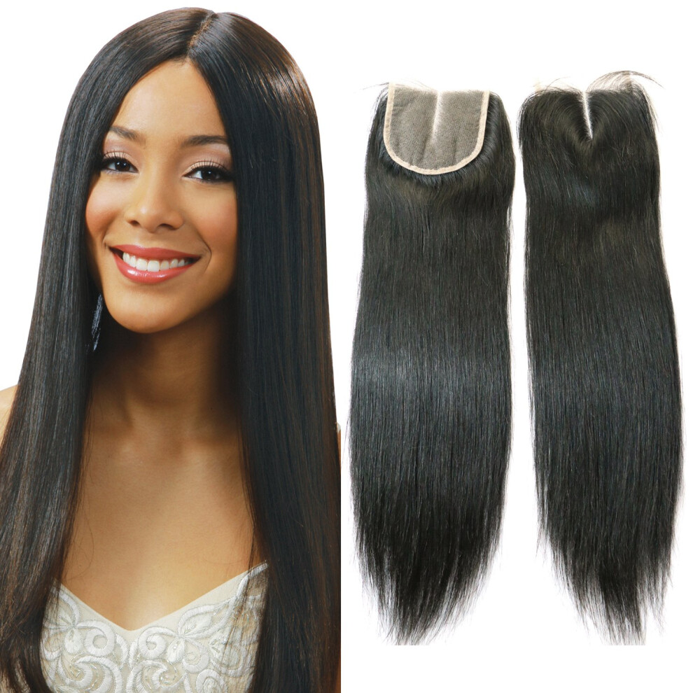 20 Inch Brazilian Straight Lace Closure 4x4 Middle Part Virgin Human Hair with Bleached Knots and Baby Hair